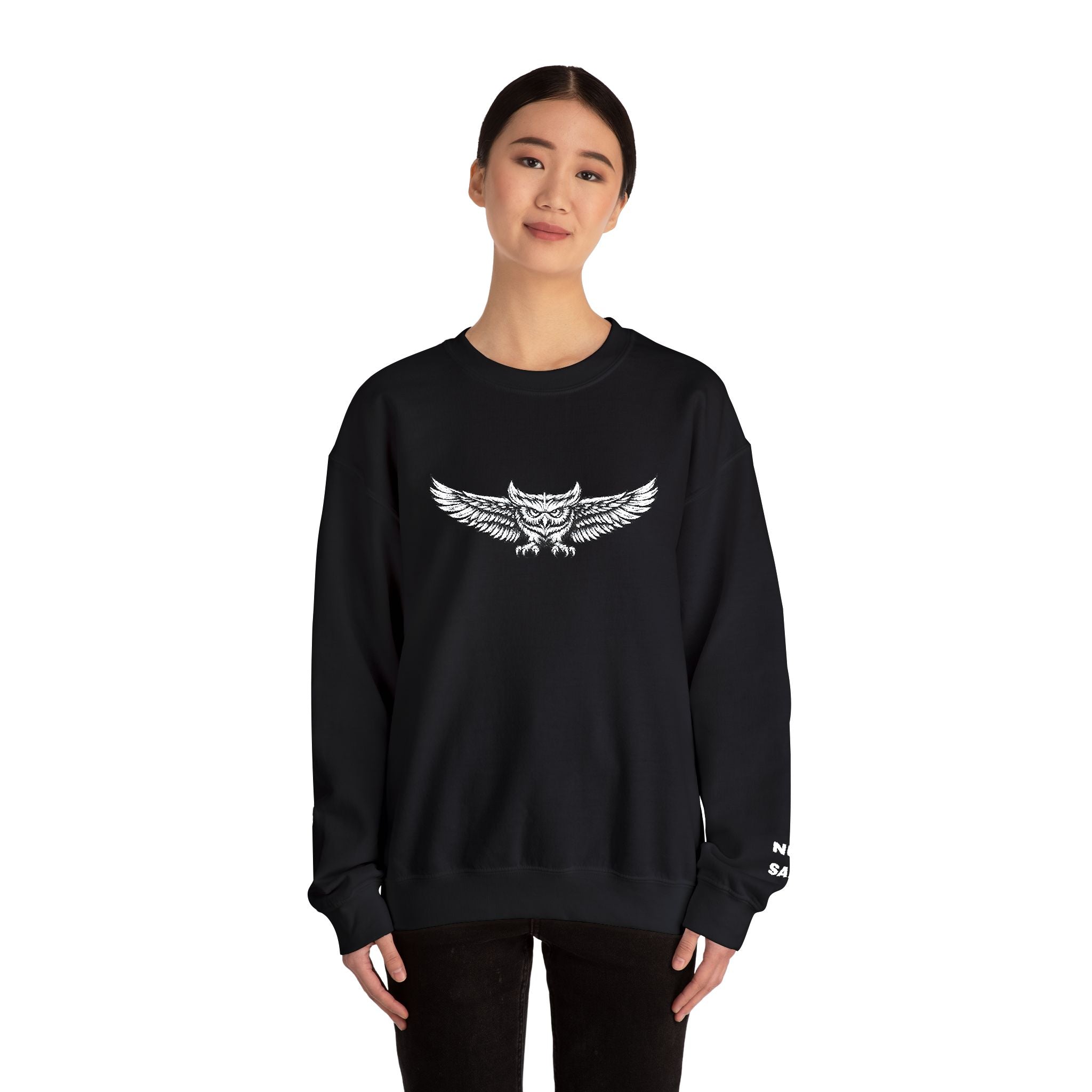 Embroidered NUFF SAID Owl Crewneck — Quiet Confidence