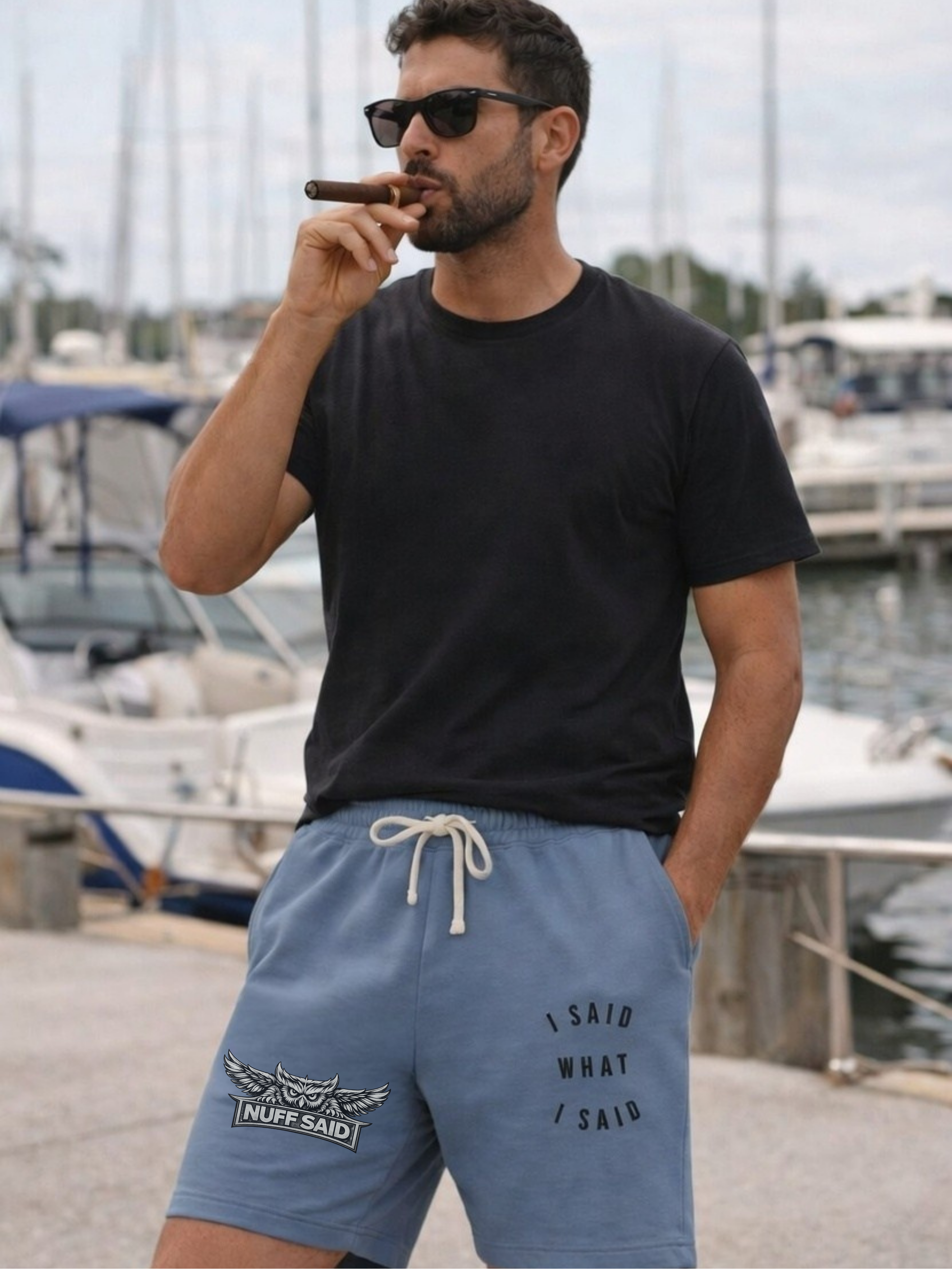 Sweat Shorts — 'NUFF SAID' Owl Graphic & "I Said What I Said" Lounge Shorts