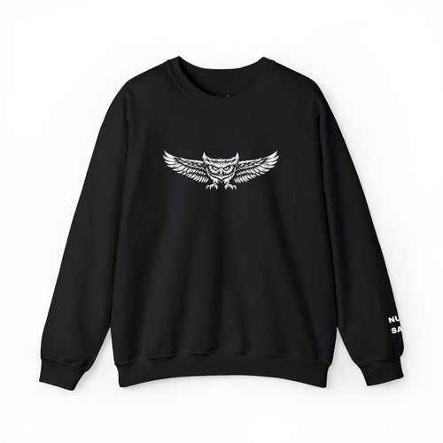Embroidered NUFF SAID Owl Crewneck — Quiet Confidence