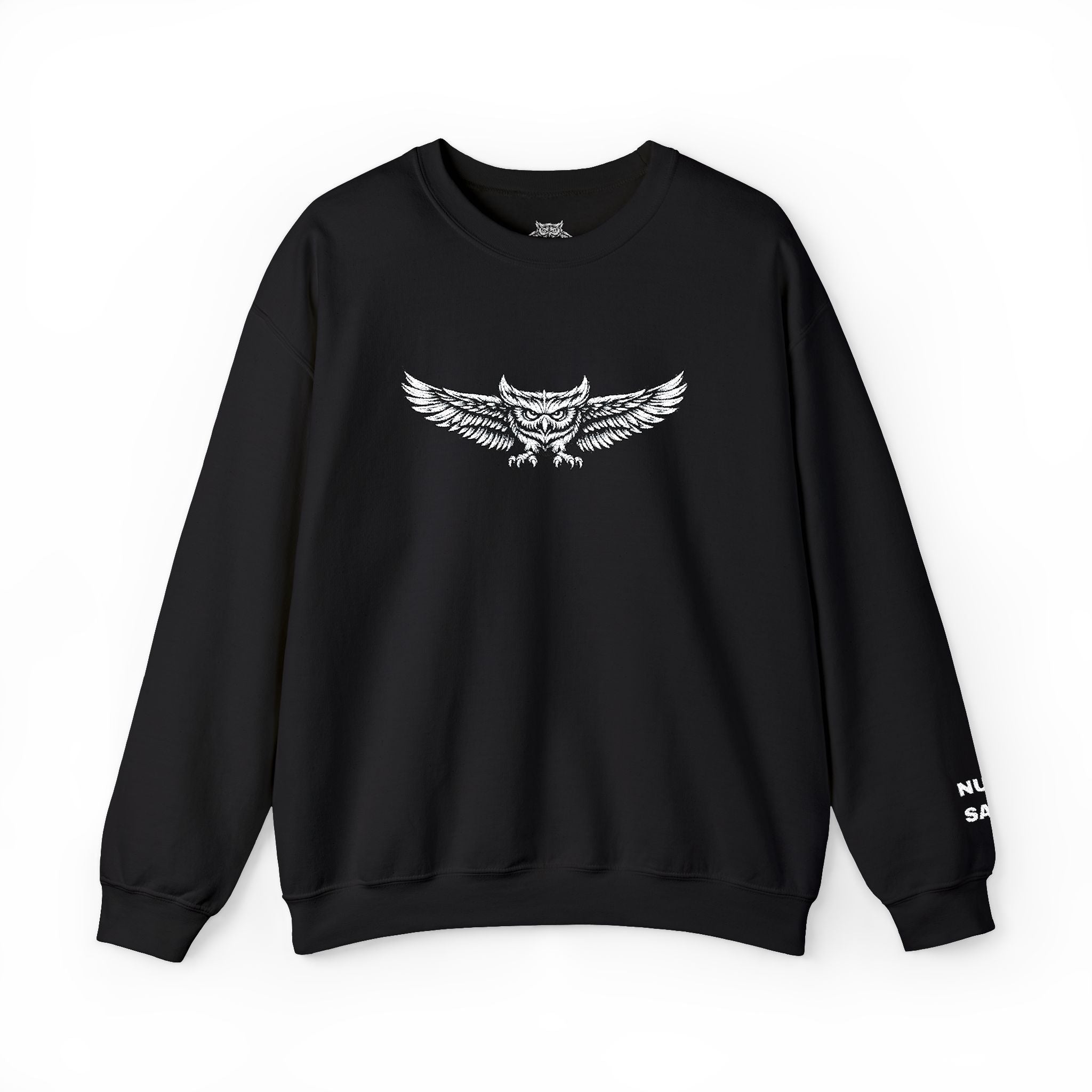Embroidered NUFF SAID Owl Crewneck — Quiet Confidence