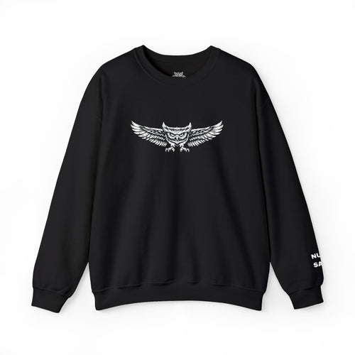 Embroidered NUFF SAID Owl Crewneck — Quiet Confidence